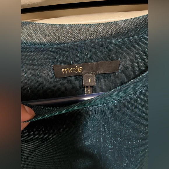 Maje metallic teal green T-shirt semi sheer size 1 - Picture 2 of 3